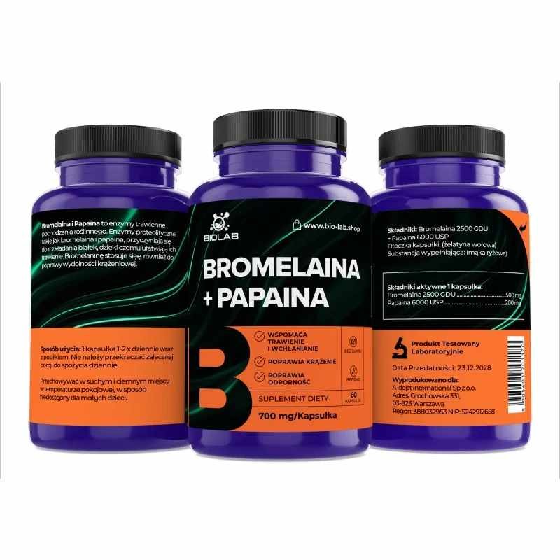 Bromelain + papain 700 mg, 60 caps - Image 2