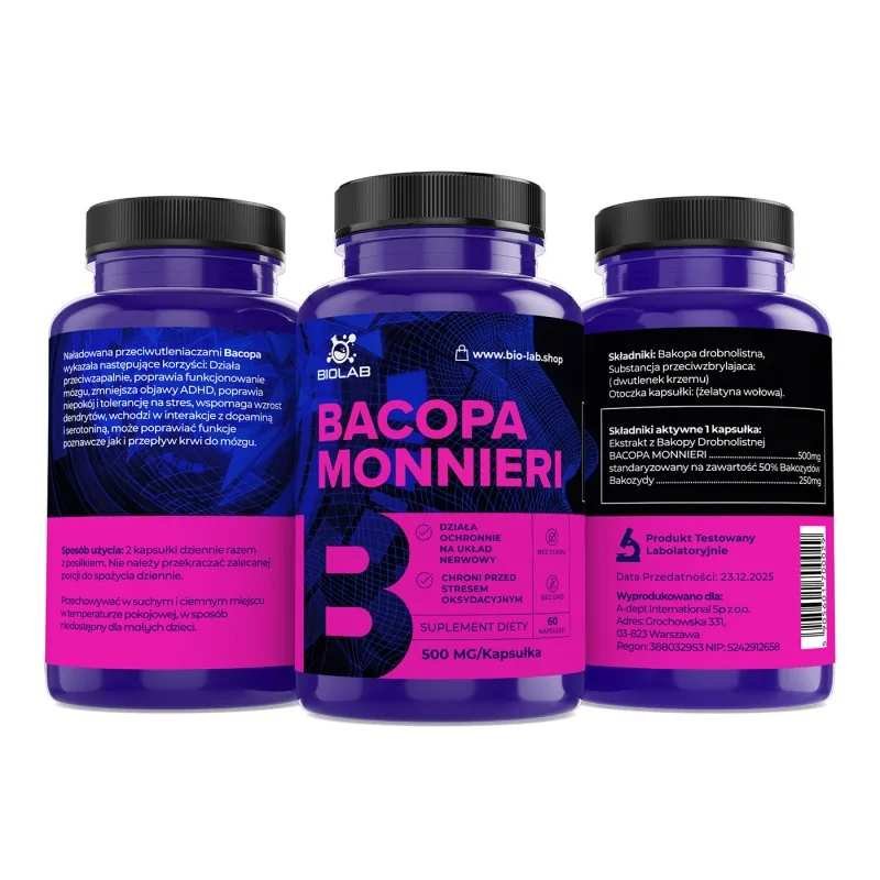 Bacopa monnieri, standardized extract 50% bacosides 500 mg, 60 caps - Image 2