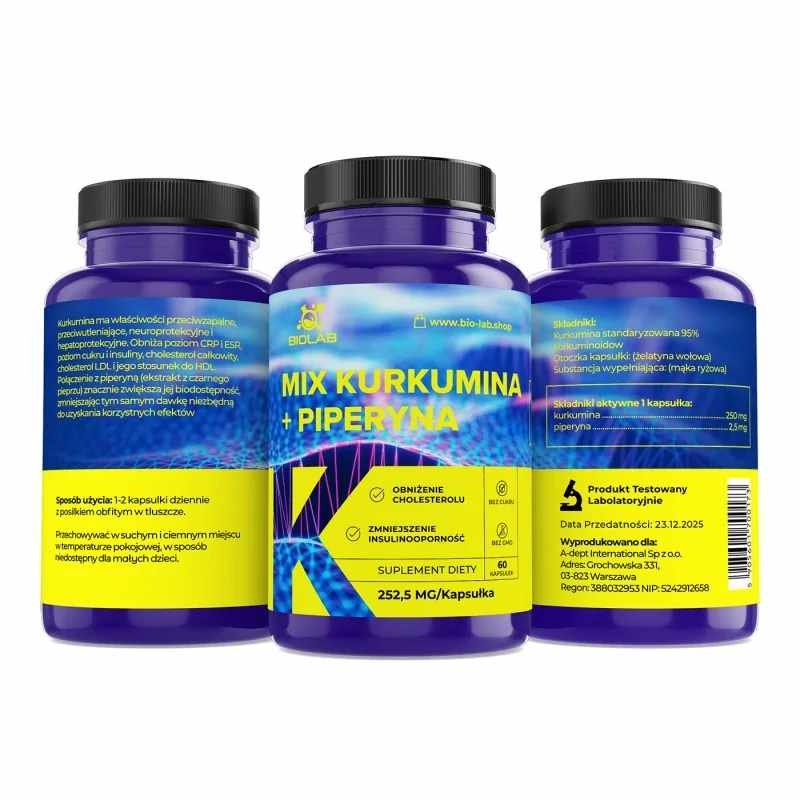 Curcumin + Piperine, standardized extract 95% curcuminoids 252.5 mg, 60 caps - Image 2